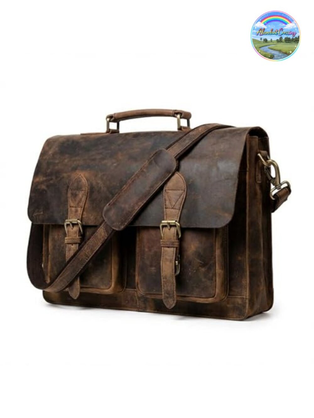 Genuine Full Grain Leather Laptop Messenger Bag for Men & Women, Handmade, Fits